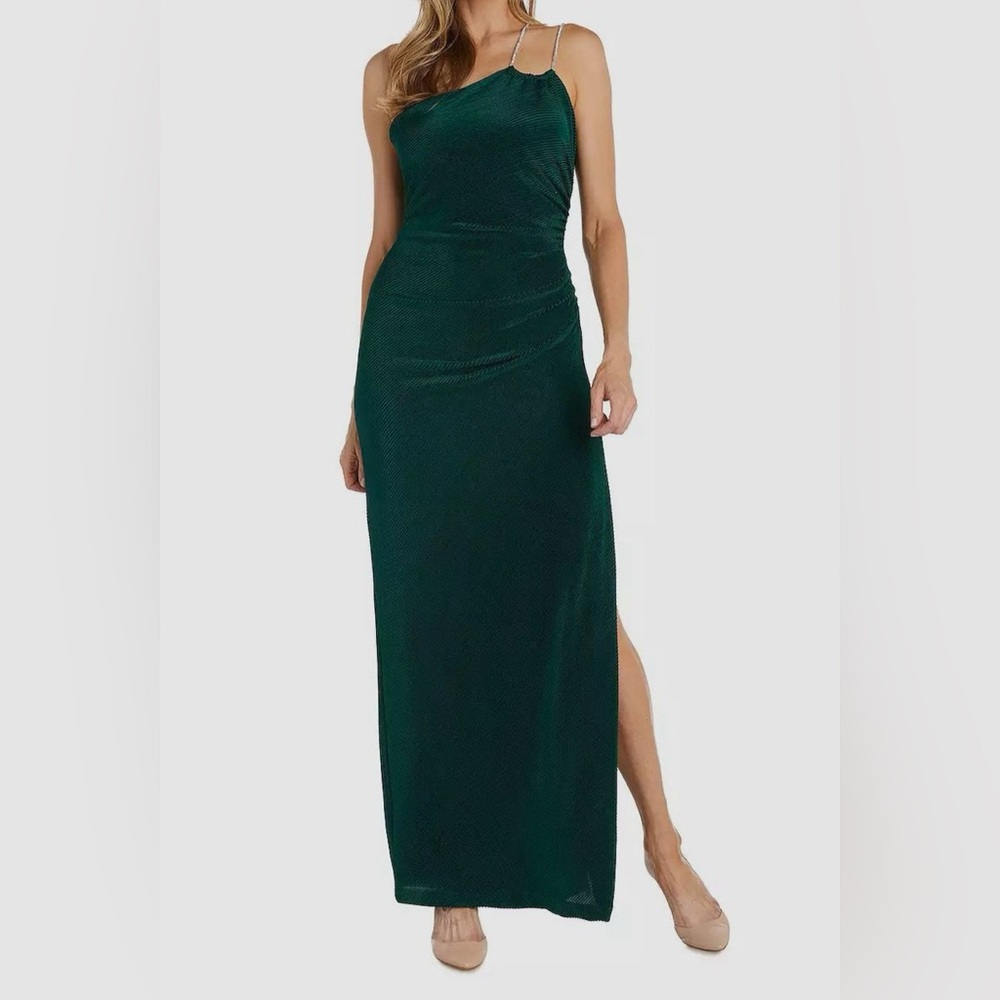 NW Nightway Emerald Green Pleated Gown Rhinestone Straps Formal Dress 14